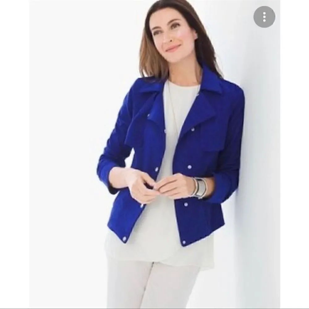 Chico’s- Women’s Faux Suede Moto Style Blazer Professional Jacket,Size 2 (Large)